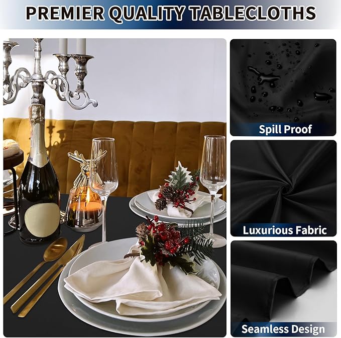 PureFit 10 Pack Black Table Cloth 60 x 126 Inch, Stain and Wrinkle Resistant Table Linen for 6 Ft Rectangle Tables, Polyester Table Covers for Dining Room, Wedding, Party, Banquet and Camping