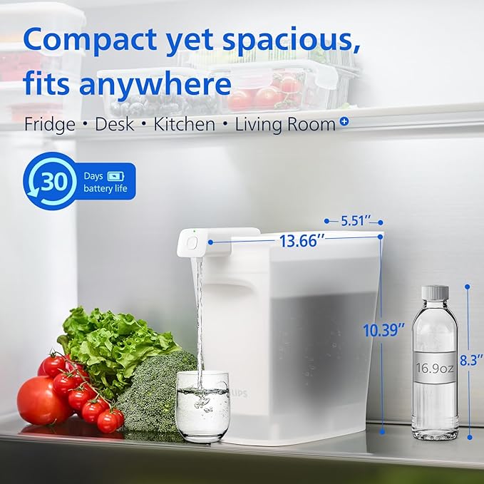 PHILIPS 20 Cup Water Filter Pitcher with Plus Filter - ADD5903, Rechargeable Water Dispenser, Water Purifier Filter for Fridge Door, 1 Plus Filter for 3 Months/60 Gallons, Reduces Lead & 46 impurities