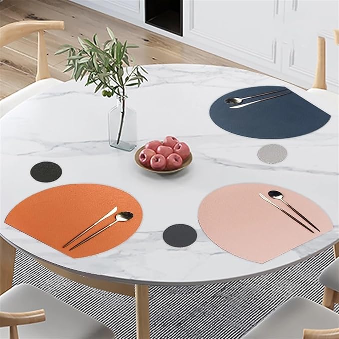 1/4/6Pcs Leather Placemat with Coaster Dual-Sided Unique Oval Table Mat Upgraded PU Table Mats and Color Kitchen Access(C Coffee Cream,6pcs Sets)