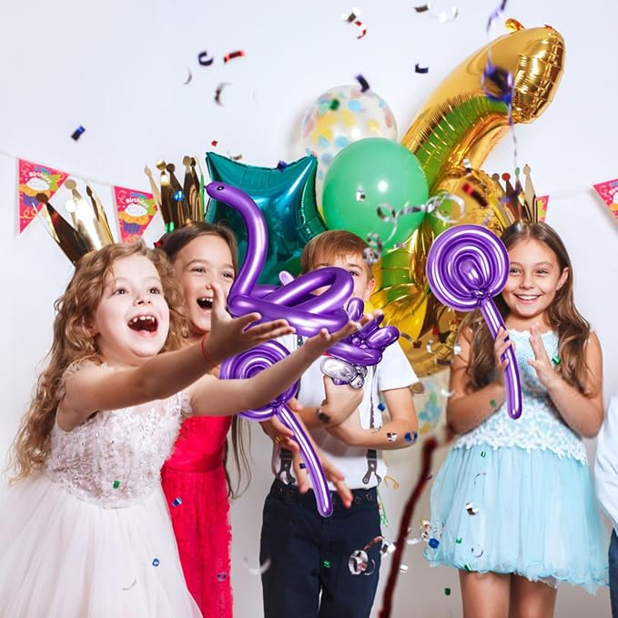 KAWKALSH 260 Metallic Purple Long Balloons for Balloon Garland Thickening Skinny Latex Twisting Animals Modeling Christmas Birthday Wedding Party Festival Decorations 100pcs