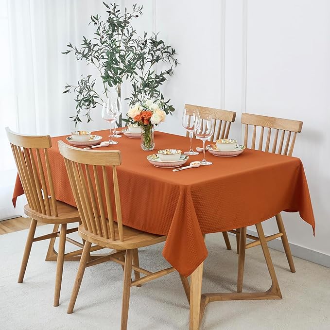 maxmill Rectangle Weaved Design Tablecloth Waterproof Spillproof Wrinkle Free Fall Table Cloth, Kitchen Dining Room Thanksgiving Decoration, Fabric Table Cover Halloween Party, 60 x 84 Inch, Rust