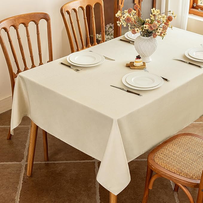 Fabric Rectangle Table Cloth for 8 Foot Rectangular Table Faux Linen Textured Water Resistant & Wipeable Tablecloth Reusable for Dining Banquet Holiday 54 x 108 Inch Beige