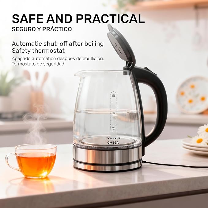 Taurus Cordless Electric Kettle – 1.7L Stainless Steel Hot Water Boiler | Fast Boil, 360° Swivel Base, Auto Shut-Off, BPA-Free – Modern & Portable Design for Tea, Coffee, Instant Meals