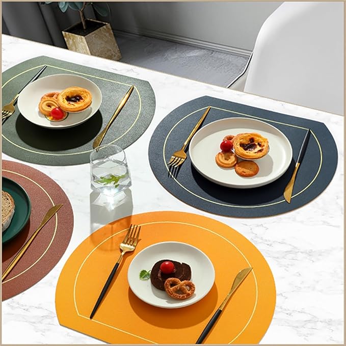 Nordic Style Leather Western Table Mat PVC Oil-Proof Table Mat Hotel Home Dining Plate Mat Non-Slip Heat Insulation Pad(Red B)
