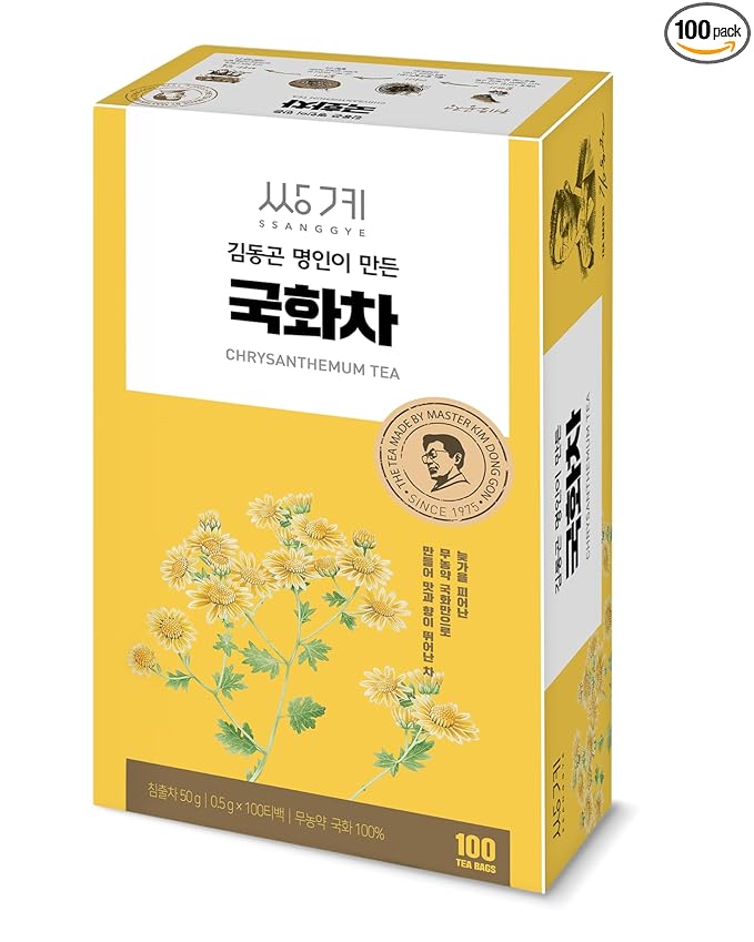 Ssanggye Chrysanthemum Floral Tea 0.5g x 100 Tea Bags, Bulk Size Premium Korean Herbal Hot Cold Hygienic Single Teabag Flower Tea Sweet Soft Flavor 국화차 4 Seasons Made in Korea