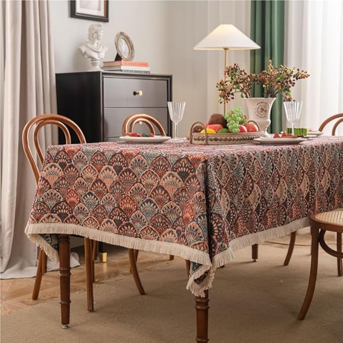 Rectangular Tablecloth Retro Tablecloth Hand-Painted Jacquard Flower Thickened Dining Table Coffee Table Cover Cloth Table Mat Tablecloth Suitable for Restaurant Camping(Style4,140 * 220cm)