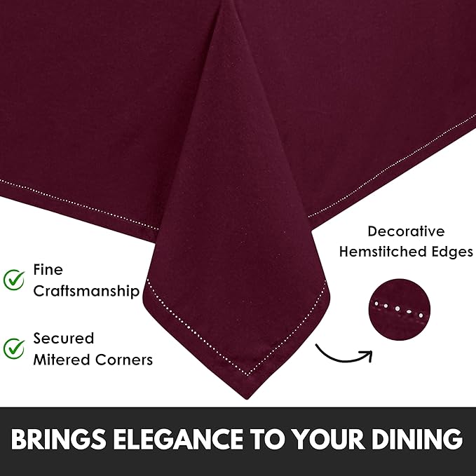 Tablecloth 52"x70" Farmhouse Table Cover 100% Cotton Decorative Washable Rectangle Table Cloths for Gifts, Kitchen, Dining, BBQ, Buffet & Camping - Maroon