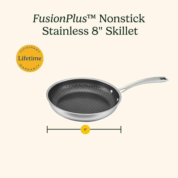 Cuisinart FusionPlus Nonstick Stainless Steel Cookware, 12-Inch Skillet with Helper Handle, PFAS-Free PURELYSEAR Ceramic Technology, Scratch Proof, Cool Grip Handles, Dishwasher Safe, FPS22-30H