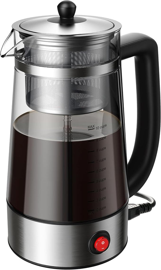 Percolator Coffee Pot Electric Coffee Maker, Brews 2–10 Cups, Auto Keep Warm, Stainless Steel Basket, Borosilicate Glass, Easy-Pour Spout, Cool-Touch Handle