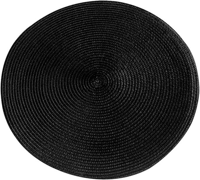 4PCS Round Woven Non-Slip Kitchen Placemat Non Slip Table Mat Kitchen Accessories Decoration Home Pad Coaster(Black)