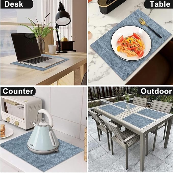 Table Decor Housewarming PU Place Mats Kitchen Accessories Set of 1/4/6 Non-Slip Wipeable Waterproof Washable PlaceMats(SPU Khaki,43x30cm 4pcs)