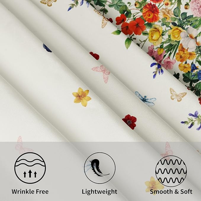 Spring Summer Flower Round Tablecloth 70 Inch Vintage Floral Butterfly Polyester Table Cloth Rustic Farmhouse Table Cover Decoration for Kitchen Dinner Party