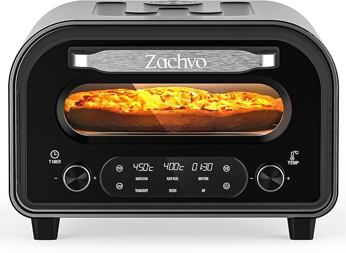 Pizza Oven Indoor, Heats up to 850°F, Makes 12” Pizzas in 90 Seconds, Electric Pizza Oven with 6 Touchscreen Presets, Countertop Pizza Ovens for Kitchen, Recipes & Pizza Stone Peel Included, Dark Grey