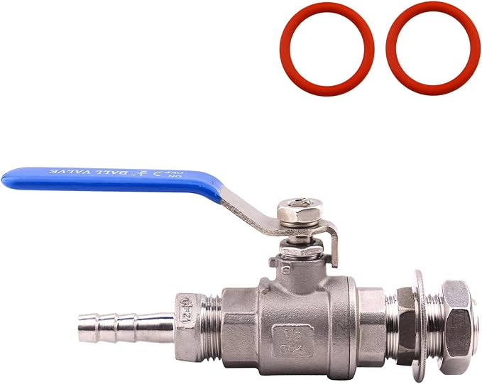 DERNORD 1/2 Inch Weldless Ball Valve Stainless Steel 304 Bulkhead For Home Brew Kettle (1/2 NPT to 3/8 Barb Hose)