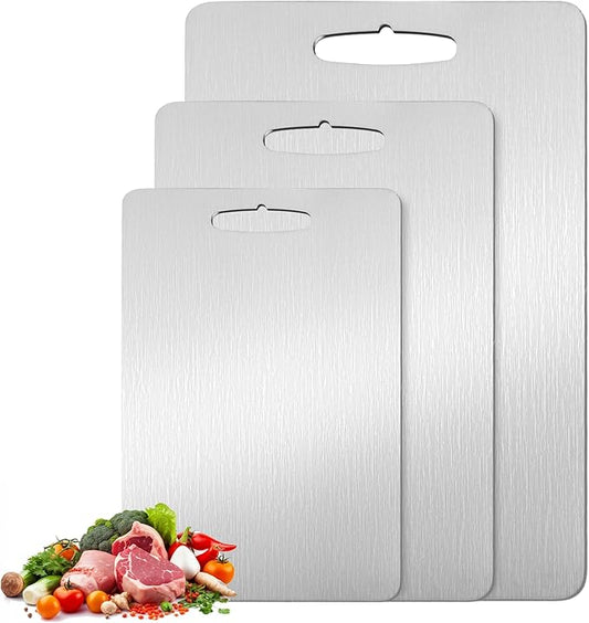 3 Pack Titanium Cutting Boards 100% Pure Titanium for Kitchen .Cutting Edge Hygiene & Durability.Double sided food-grade Cutting Board For Meats Fruits And Vegetables. Easy to Clean (M、L、XL)