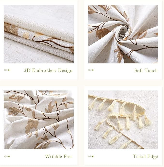 QIANQUHUI Embroidered Tablecloth for Dining Table,Rustic Farmhouse Kitchen Table Cover, Dust Proof Spillproof Soil Resistant Cotton Linen Rectangle Tablecloths（N-Beige,55x55 inch）