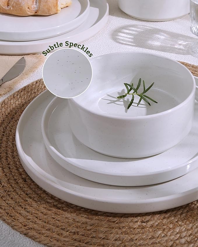 Famiware Nebula Plates and Bowls Set, 12 Pieces Dinnerware Sets, Dishes Set for 4, White