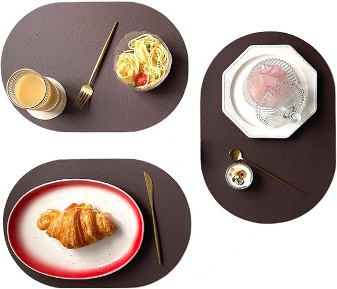 PU Oval Placemat for Dining Table Leather Textural Designed Non-Slip Oil Proof Water Heat Stain Placemat(1PCS Double Sided D)