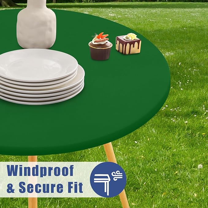 Round Spandex Tablecloth, Elastic Fitted Waterproof Tablecloths for 45"-56" Tables, Stretch Washable Picnic Table Cover for Camping, Dining, Indoor and Outdoor, Emerald Green