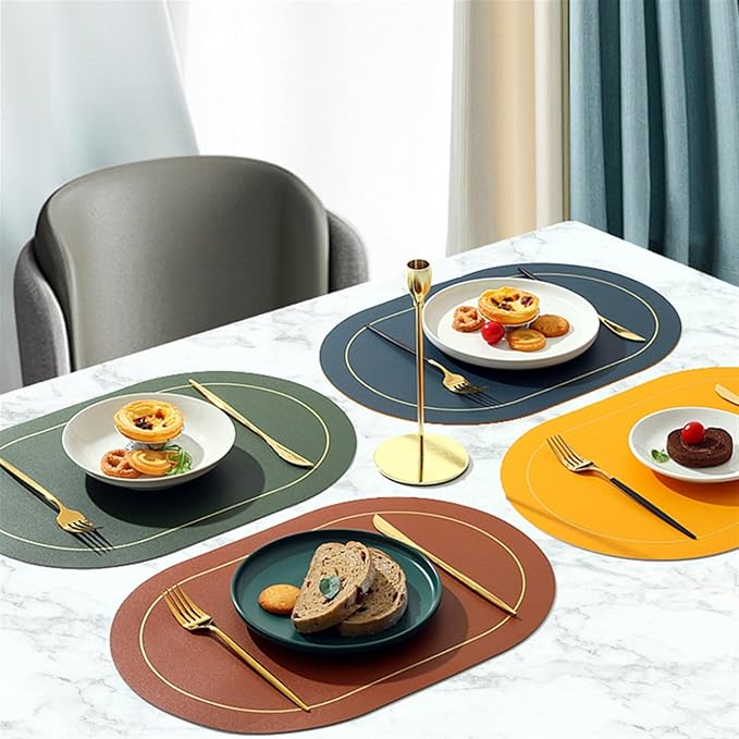 Nordic Style Leather Western Table Mat PVC Oil-Proof Table Mat Hotel Home Dining Plate Mat Non-Slip Heat Insulation Pad(Green B)