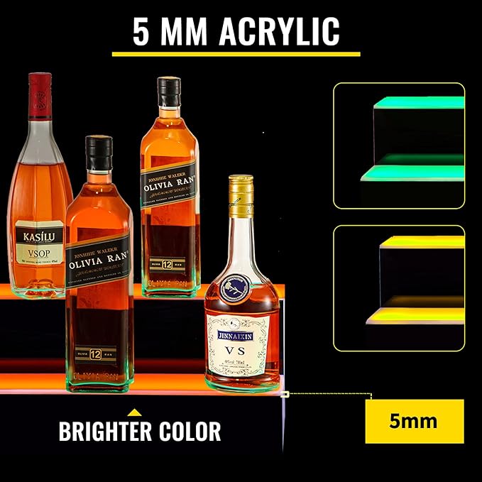 VEVOR LED Lighted Liquor Bottle Display Shelf, 2-Step 40-inch LED Bar Shelves for Liquor, Illuminated Home Bar Shelf with RF Remote & App Control 7 Static Colors 1-4 H Timing, Acrylic Lighted Shelf for 20 Bottles