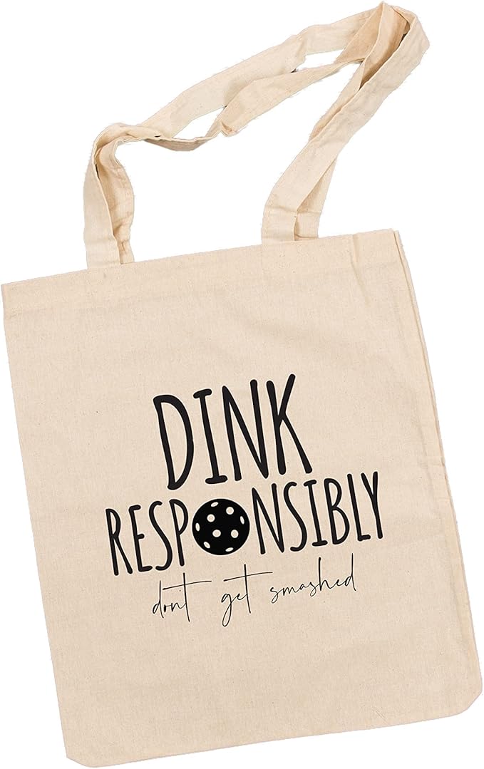 Pickleball Lightweight Canvas Tote, Market and Grocery Bag - Gift for Him or Her - Pickle Ball Gift - Retirement - Christmas - Mothers Day - Fathers Day - Birthday (Dink Responsibly Tote)