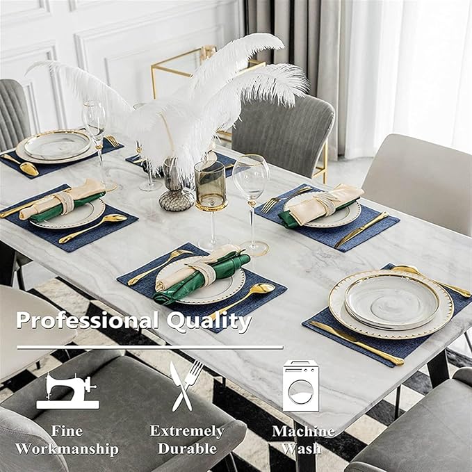 Non-Slip Placemats Woven Blue Set of 4/6 Pieces Heat Dining for Kitchen Washable Table Mat(Light Blue 4 Pieces)