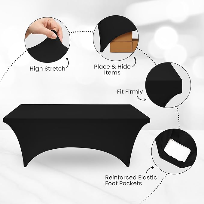 Utopia Kitchen Spandex Tablecloth 1 Pack [5FT, Black] Tight, Fitted, Washable and Wrinkle Resistant Stretch Rectangular Patio Table Cover for Event, Wedding, Banquet & Parties [60Lx30Wx30H Inch]