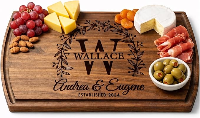 Crafted Treasures Personalized Cutting Board - Custom Cutting Board Wood Engraved Charcuterie Board - Personalized Wedding Gifts, Bridal Shower, Engagement, Anniversary & Housewarming Gift for Family