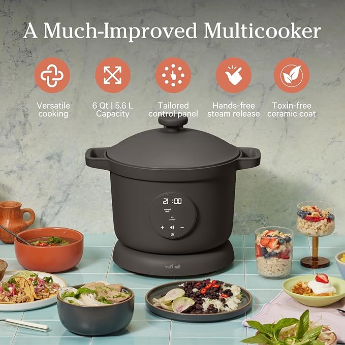 Our Place Dream Cooker | 6 Qt Ceramic Nonstick Multicooker & Pressure Cooker with Touchscreen Controls & Auto Steam Release | 4 Modes: Pressure Cook, Sauté/Sear, Slow Cook & Warm | Char