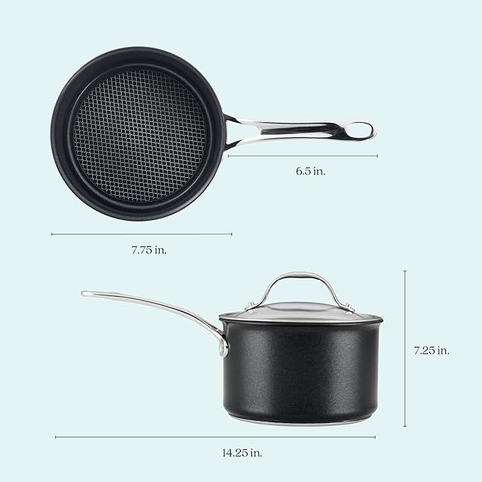 Anolon X Hybrid Nonstick Cookware Saucepan With Lid, Induction Suitable, 3 Quart Non Stick Sauce Pan - Charcoal Gray