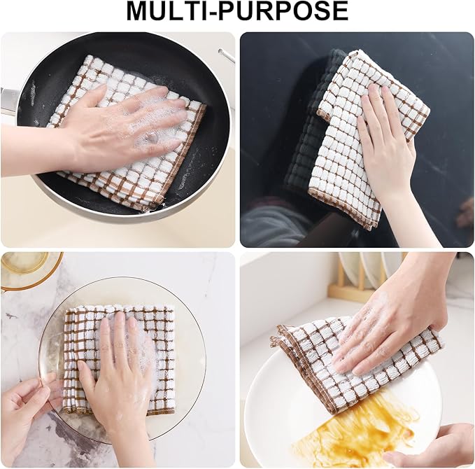 Kitinjoy Cotton 24 Pack Terry Kitchen Dish Cloths, 12 x 12 Inches Super Soft and Absorbent Dish Rags, Quick Drying Dish Towels for Washing Dishes, Mix Color