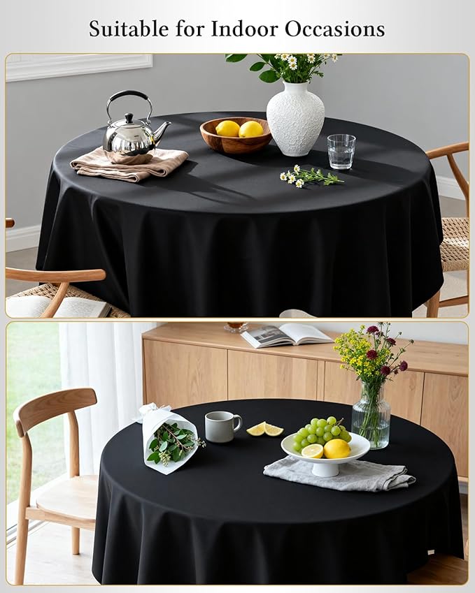 BESTVIP 6 Pack 60inch Round Polyester Tablecloths - Fabric Washable Decorative Table Cover for Parties, Weddings, Holiday, Events, Restaurant (Black)