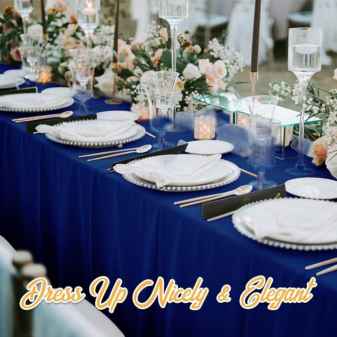 BRILLMAX 6 Pack Navy Blue Tablecloths 70 x 120 Inch for 6ft & 8ft Rectangle Tables - 150 GSM Polyester Fabric, Universal Fit, Water, Stain & Wrinkle Resistant Cloth Cover for Wedding Banquet Dining