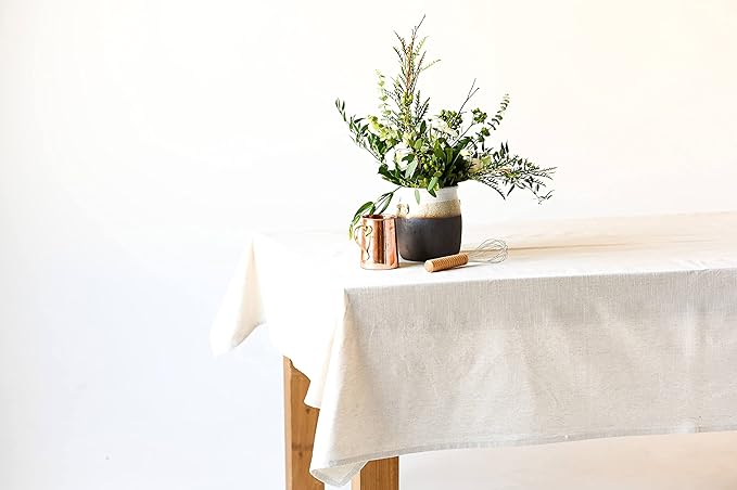 60x90 in Cotton Tablecloth – Large Rectangular Dining Table Cover for Kitchen, Weddings, Parties, Indoor or Outdoor Picnic and Everyday Décor – Neutral (White)
