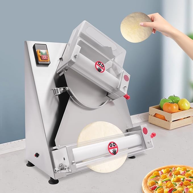Commercial Dough Roller Sheeter for 4-12in Pizza, 370W 110V Automatic Electric Pizza Dough Roller Machine Pasta Maker Equipment for Bread Marzipan and Puff Pastry, Dough Weight: 50-500g/ 0.11-1.1 lbs