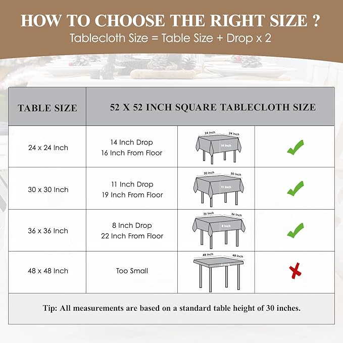 Square Tablecloth 52 x 52 Inch Black Tablecloths Stain-Wrinkle Resistant Washable Polyester Table Cloths for Holiday, Buffet Parties,and Wedding