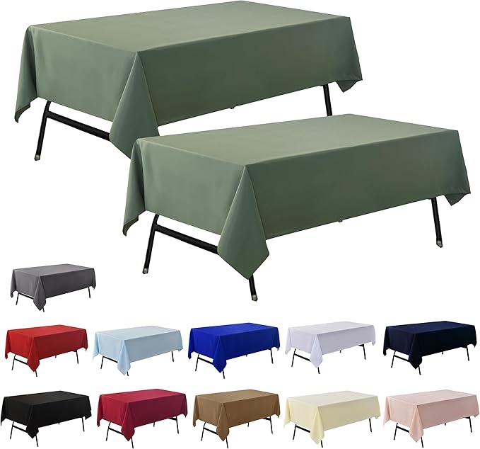 2-Pack 60x102 inch Sage Green Table Cloths, Solid Stain and Wrinkle Resistant Oblong Tablecloth, Premium Plain Weave Polyester Fabric Rectangle Table Linen Covers for Hotel, Wedding