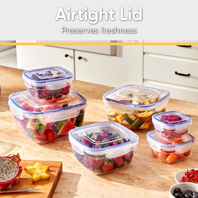 Superio Plastic Food Storage Container Set, BPA Free, Sealed Containers with Airtight Lids for Pantry, Cupboard, and Fridge- Microwave and Dishwasher Safe (10) (10 Pack)