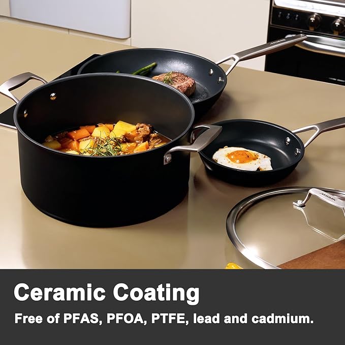 MSMK 8QT Stock Pot with Glass Lid, Burnt also Nonstick, Lasting Non stick, Oven safe to 700°F, Induction, Scratch-resistant Durable PFOA Free Non-Toxic