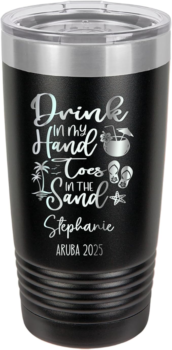 Drink In My Hand Toes In The Sand 20z Tumbler, Summer Mug, Stainless Travel Mug For Friends, Family Or Colleagues, 2025 Summer Tumbler (black)