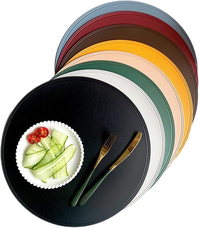 1/4/6pcs Table Mat Tableware Placemat PU Leather Heat Insulation Non-Slip Round Placemats Coaster Placemat for Dining(Y Circle red,R 38CM 6pcs)