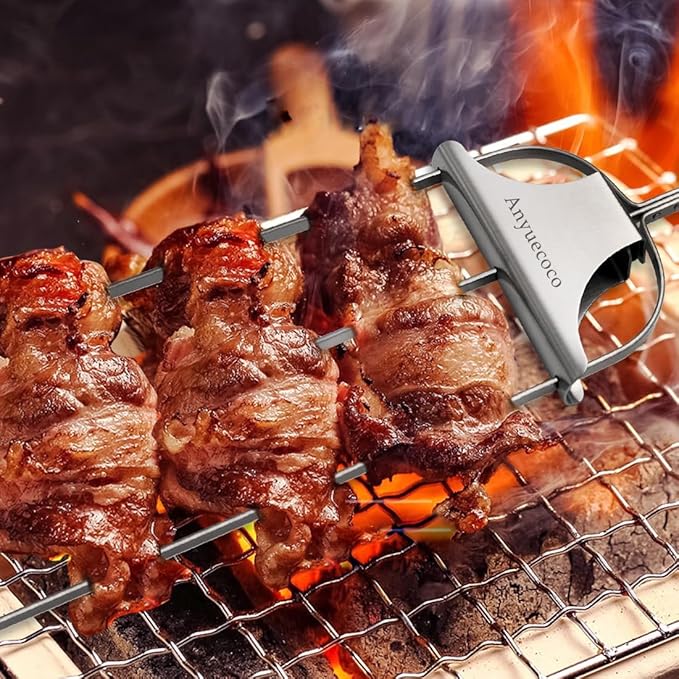 Skewers for kabobs,4-PCS 14 Inch 3-Prong Kabob Skewers for Grilling,Stainless Steel Skewer,With Push Bar Reusable Metal Skewer,Kabob Sticks,Perfect For Meat,Chicken,Sausages,Veggies,shrimp