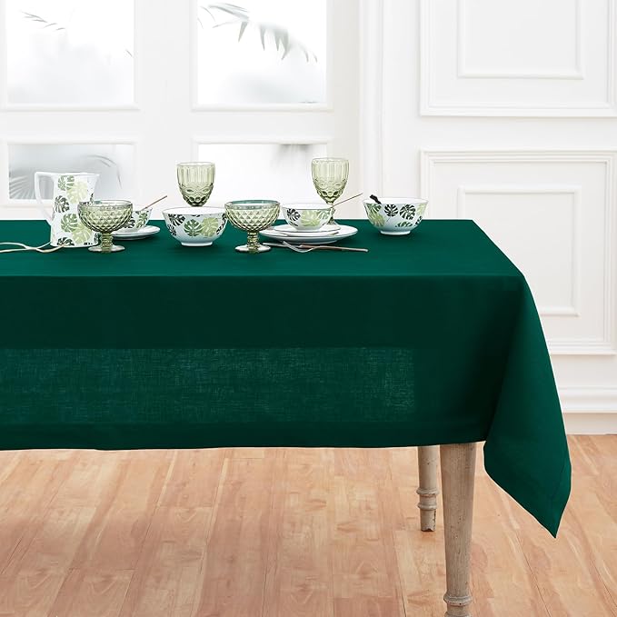 Solino Home Linen Tablecloth 52 x 52 Inch - 100% Pure Linen Rainforest Green Square Tablecloth - Fete, Machine Washable Table Throw for Winter, St Patricks Day