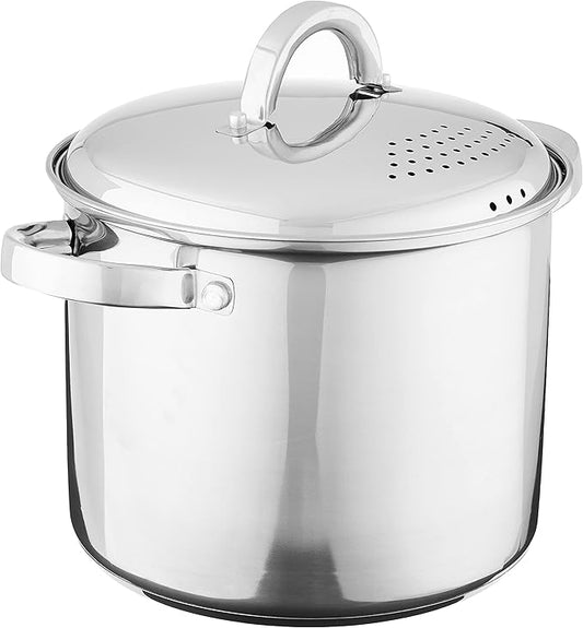 Oster Sangerfield 5-Quart Stainless Steel Pasta Pot with Steamer and Strainer Lid – Durable Kitchen Cookware for Boiling and Steaming