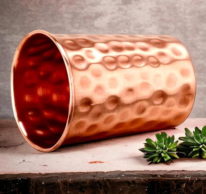 Handcrafted Traditional Hammered Copper Water Glasses – Set of 2 | 300 ml Drinking Tumblers Copper Cups for Home Office Kitchen & Daily Use