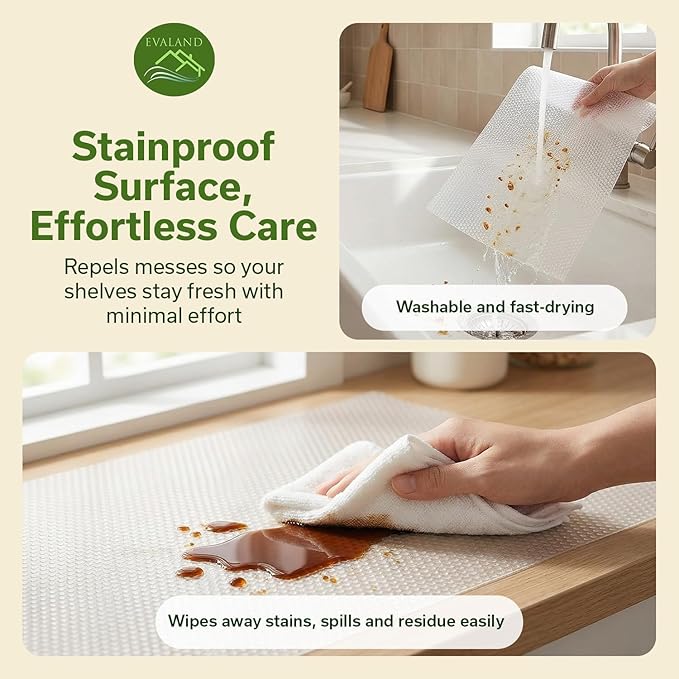 EVALAND Shelf Liners for Kitchen Cabinets Non-Adhesive 12" x 33 FT Clear Drawer Liner Non Slip, Washable Cabinet Liner, Waterproof Shelf Liners for Cabinets, Refrigerator Bathroom Pantry Cabinet Mat