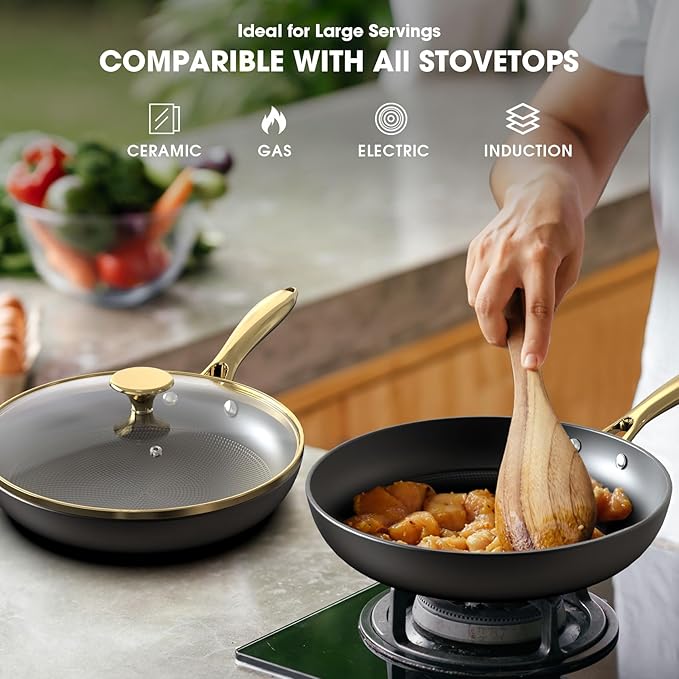 imarku Non Stick Frying Pans Set, Cast Iron Skillets 3 Pcs - 8"&10"&12", Cast Iron Pans with Lids, Dishwasher and Oven Safe, All Cooktops Compatible