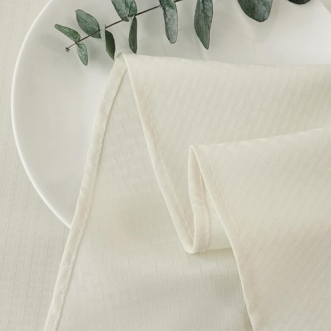 maxmill Round Weaved Texture Design Tablecloth Spill-Proof Wrinkle Free Soft Washable Table Cloth for Circular Table Cover, for Dining Room Buffet Banquet Parties Holiday Dinner, 90 Inch Ivory
