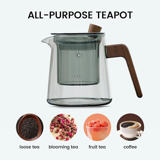 Tea Canyon Glass Teapot with Removable Glass Infuser, Teapot Kettle for Blooming and Loose Leaf, Borosilicate Glass Tea Maker 17oz/500ml